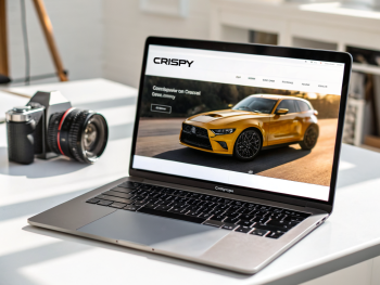 Laptop moderna sobre escritorio minimalista mostrando una imagen de producto brillante y nítida en un sitio de ecommerce; el fondo está desenfocado y la pantalla destaca por su claridad y colores vivos.