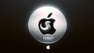 'Ferret', la nueva IA de código abierto de Apple. La primera ilustra el logo de Apple integrado con una silueta estilizada de un hurón, simbolizando la asociación con la Universidad de Columbia.