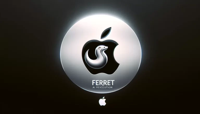 'Ferret', la nueva IA de código abierto de Apple. La primera ilustra el logo de Apple integrado con una silueta estilizada de un hurón, simbolizando la asociación con la Universidad de Columbia.