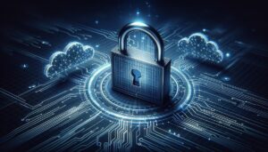 Candado digital encriptado sobre fondo digital, simbolizando la ciberseguridad y la protección de datos.