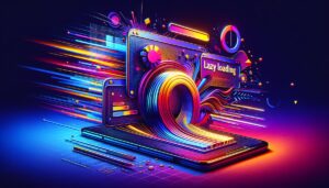 Ilustración digital que representa la carga progresiva de un sitio web con elementos que simbolizan el 'lazy loading' en un entorno moderno y eficiente.