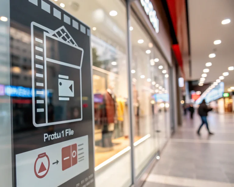 Primer plano de un ícono de archivo de imagen comprimida, con indicadores de tamaño reducido y un diseño minimalista en colores vivos, sobre el fondo desenfocado de una tienda digital. Un medidor de velocidad aparece como símbolo de carga rápida.