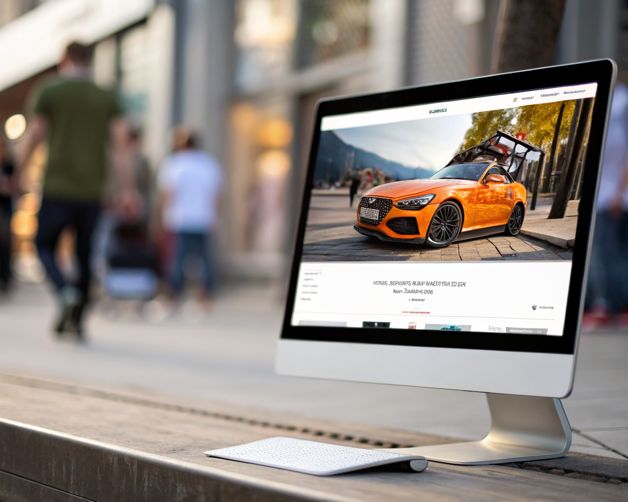 Imagen cinematográfica de alta resolución de un producto destacado en el centro de una página web de ecommerce moderna, con colores vivos y detalles nítidos, acompañada de elementos de interfaz de compra desenfocados al fondo. El entorno es minimalista y tecnológico, simbolizando la optimización de imágenes web.